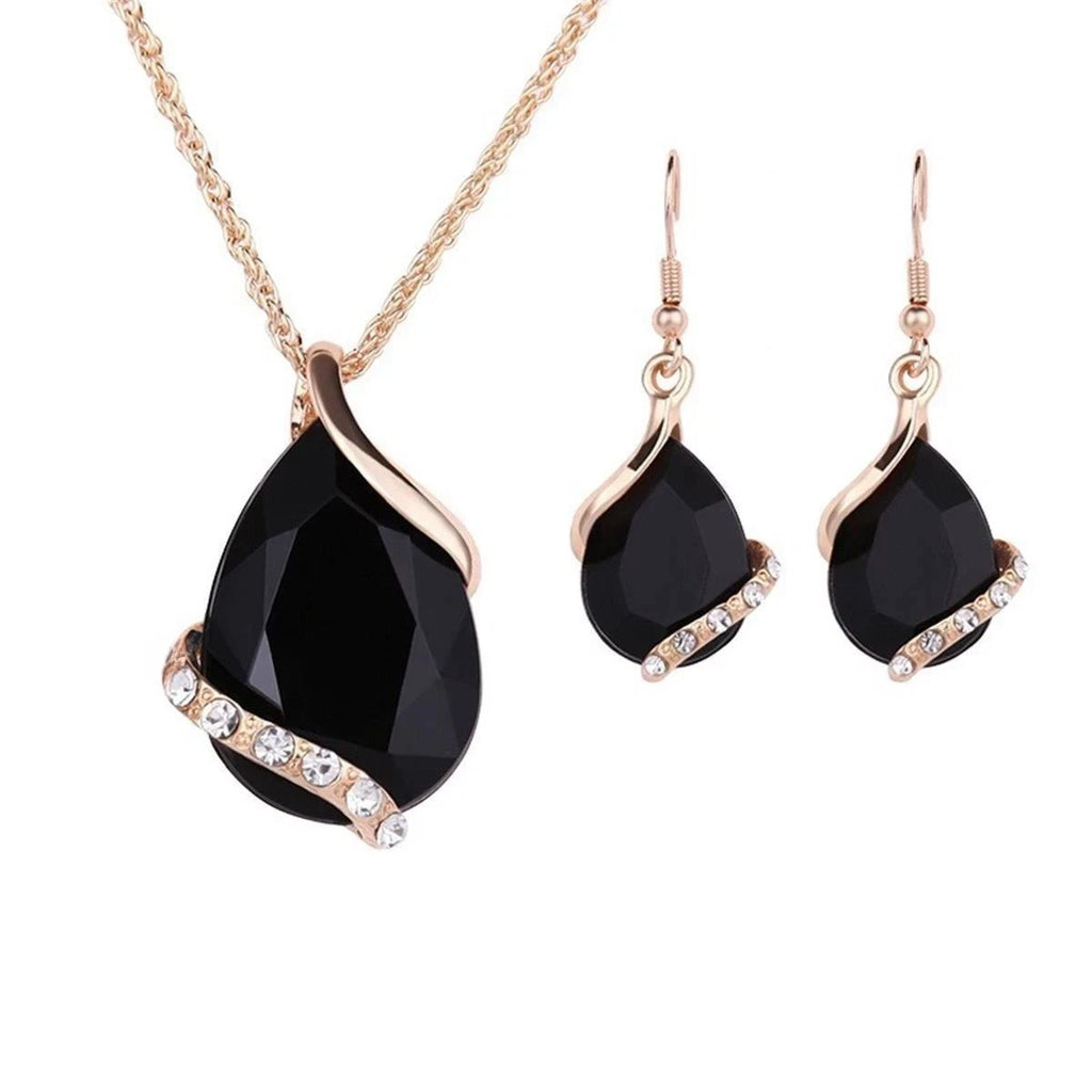 Set Gioielli Zircone Goccia Placcato Oro, Collana Ciondolo e Orecchini Pendenti