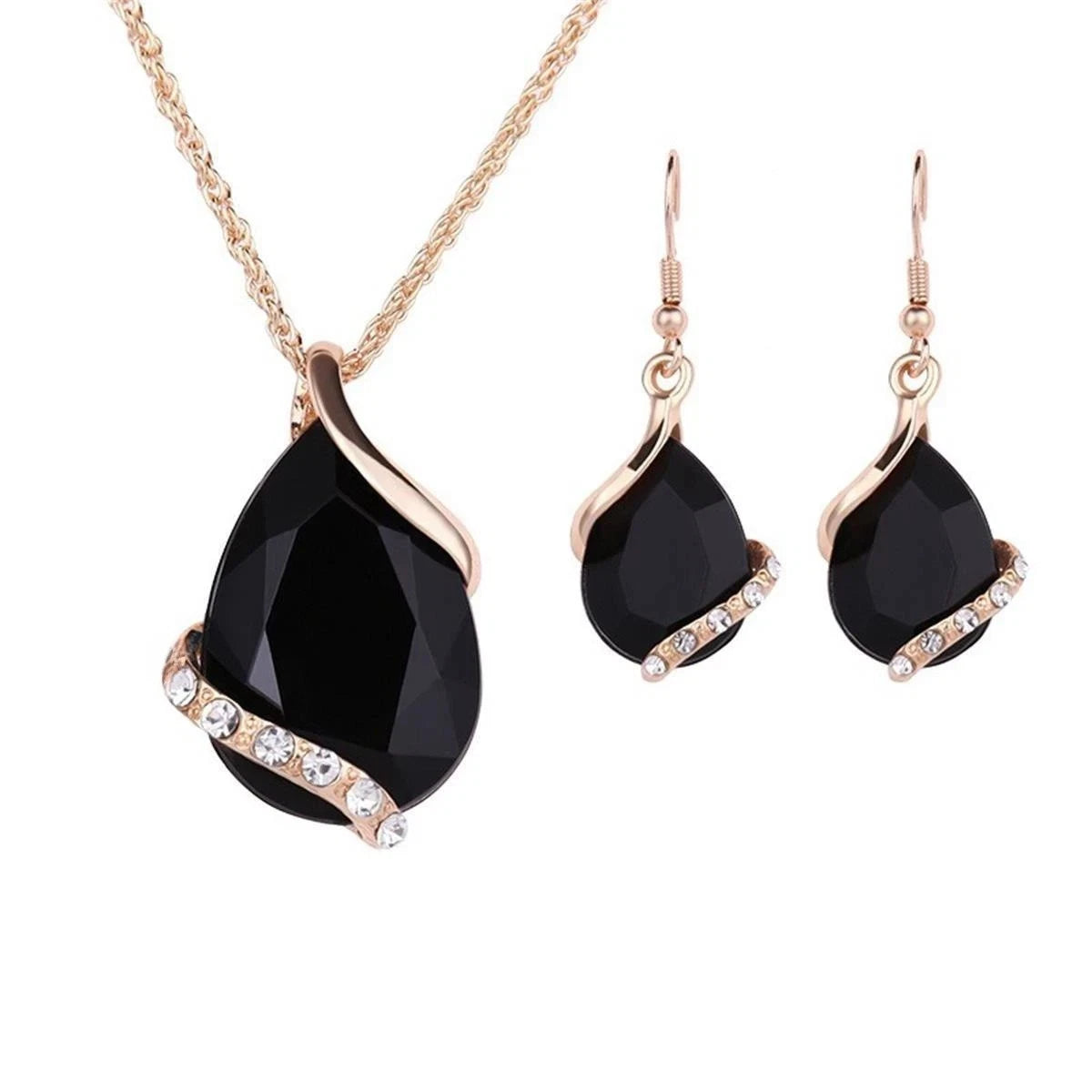 Set Gioielli Zircone Goccia Placcato Oro, Collana Ciondolo e Orecchini Pendenti
