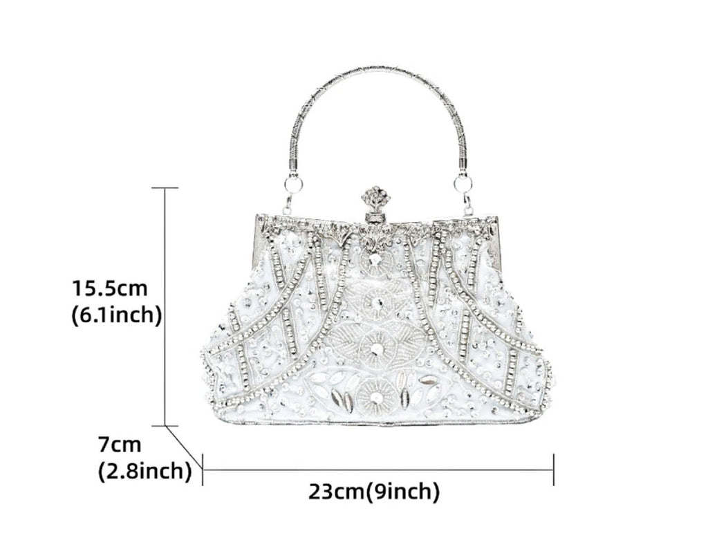 Pochette da sera artigianale con perline e cristalli "Fiori Dorati"