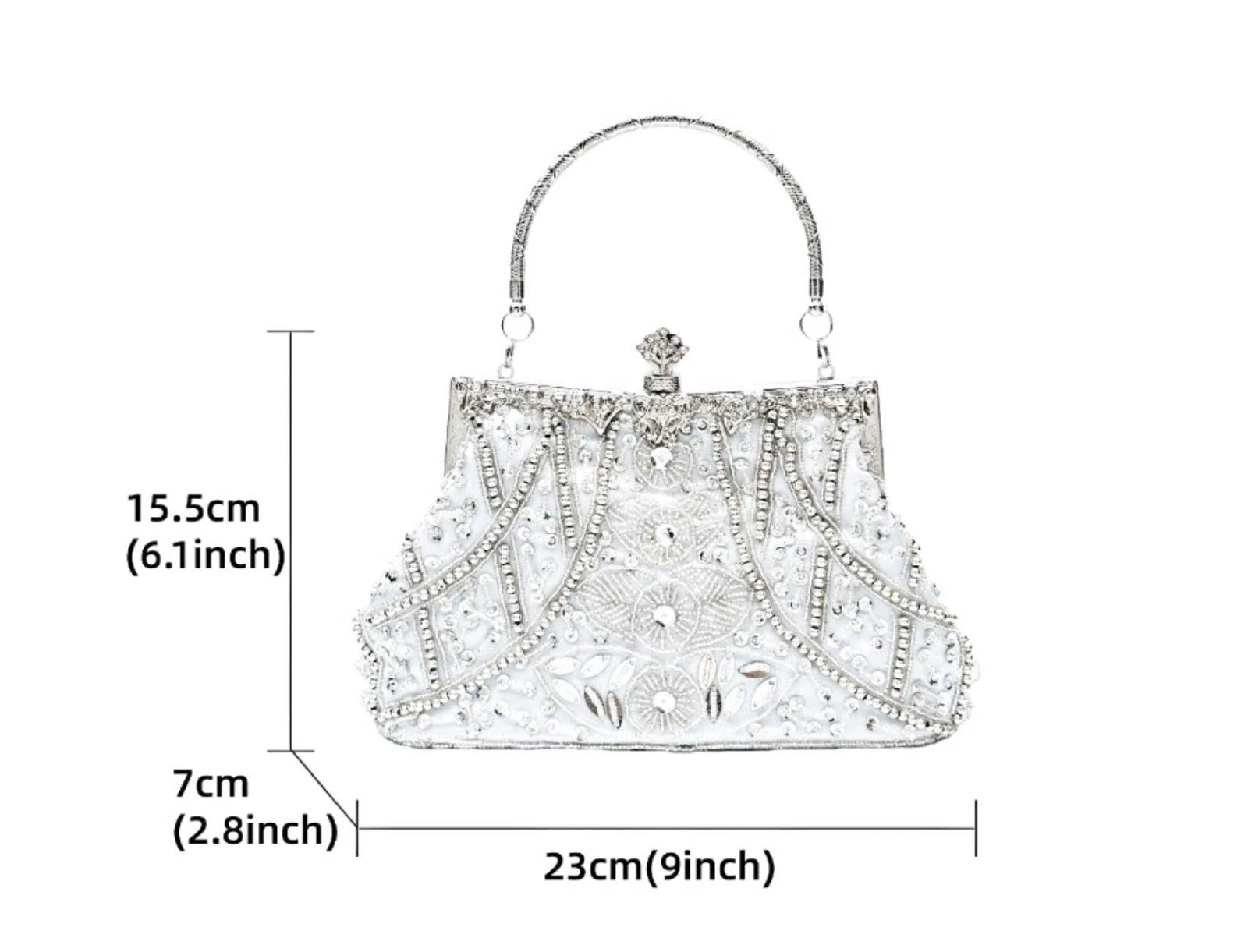 Pochette da sera artigianale con perline e cristalli "Fiori Dorati"
