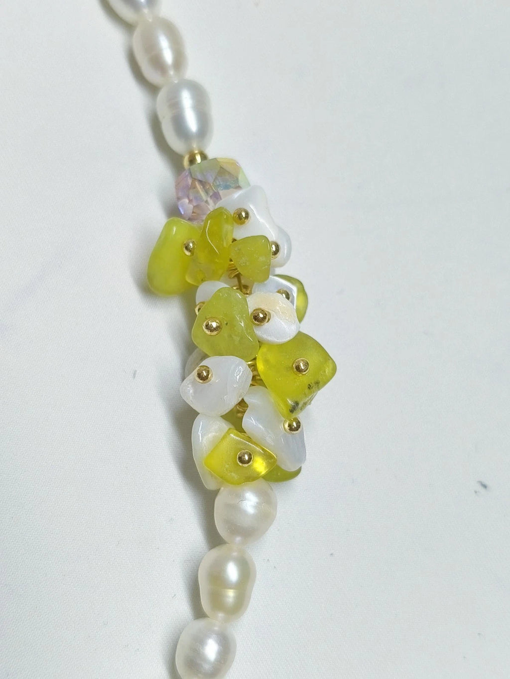 Natural pearl, stone, and crystal necklace with 2 cm baroque pearl pendant