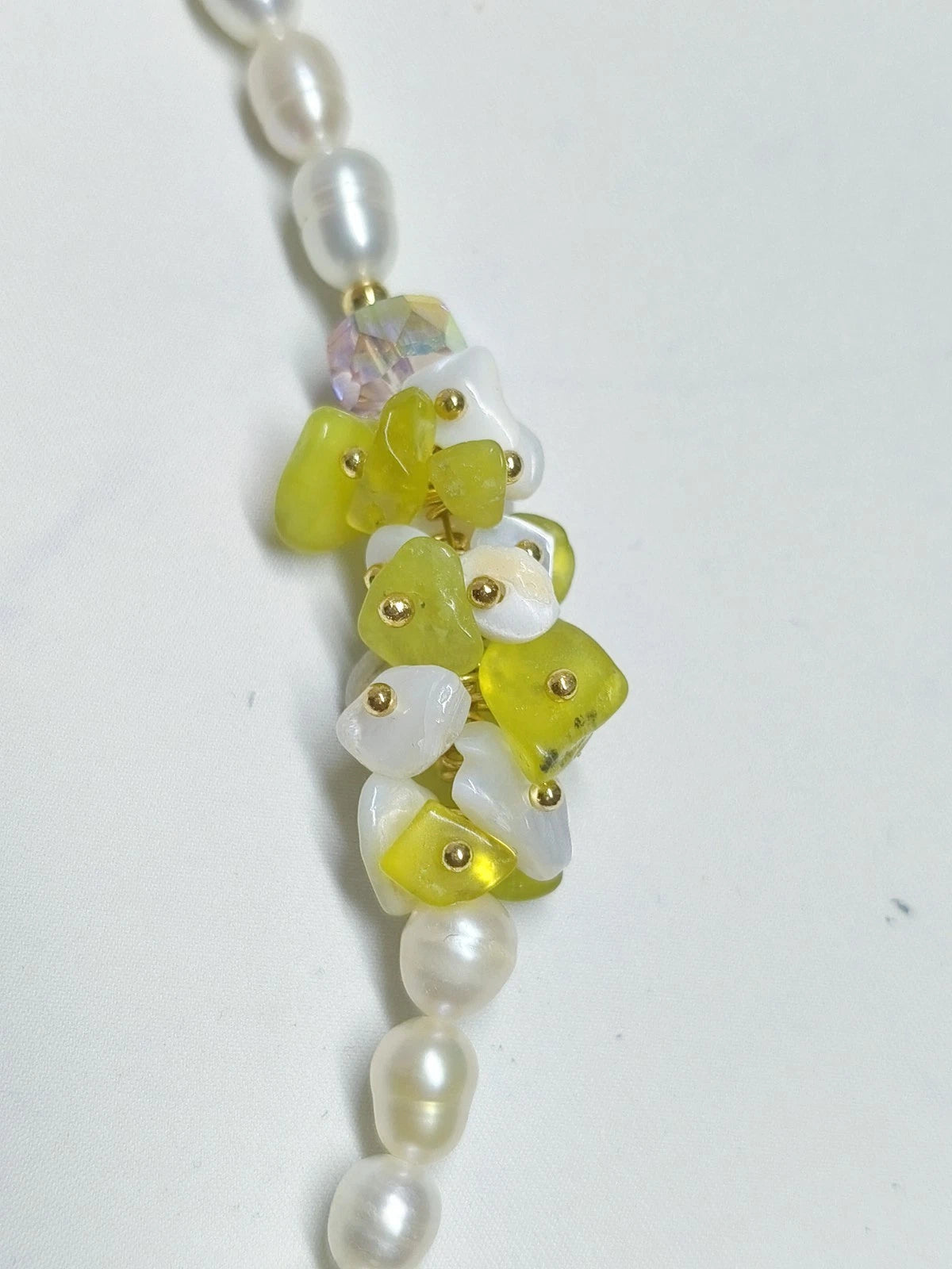 Natural pearl, stone, and crystal necklace with 2 cm baroque pearl pendant