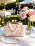 Handtasche, handbestickt mit Blumenmotiven, hellblau oder rosa