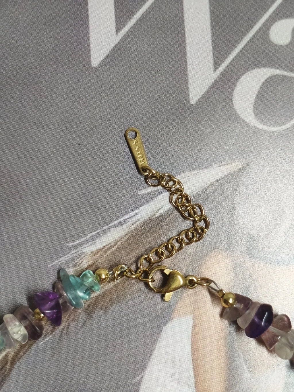 Collana Acciaio Choker Perle Barocche Naturali Ametista Fluorite Pietra Grezza