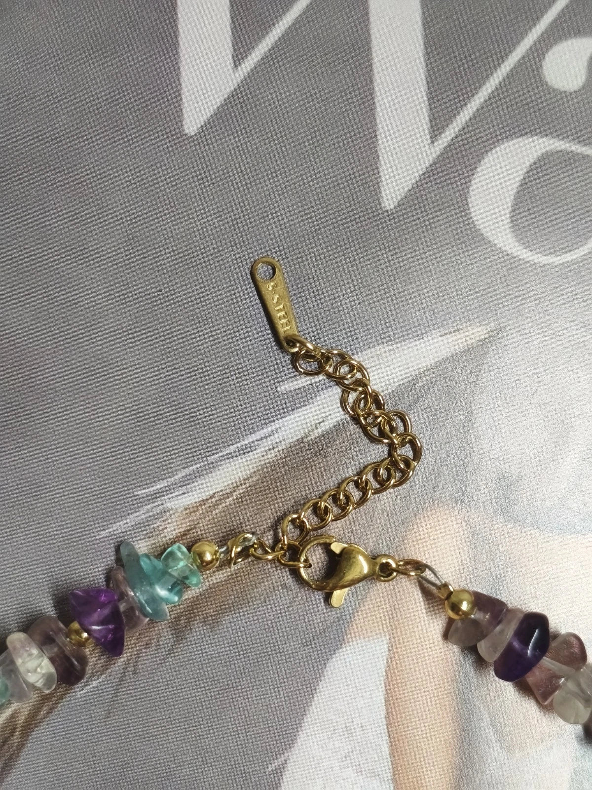 Collana Acciaio Choker Perle Barocche Naturali Ametista Fluorite Pietra Grezza