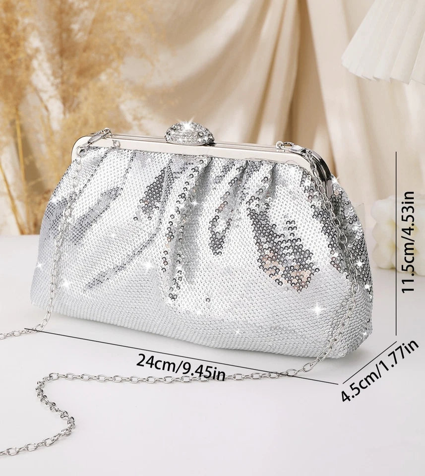 Pochette da sera con cornice scintillante,tracolla a catena a spalla/trasversale