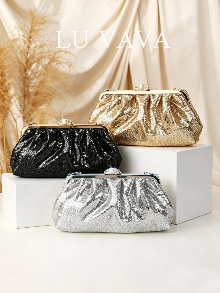 Pochette da sera con cornice scintillante,tracolla a catena a spalla/trasversale
