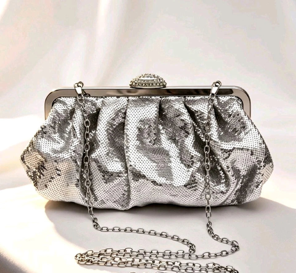 Pochette da sera con cornice scintillante,tracolla a catena a spalla/trasversale