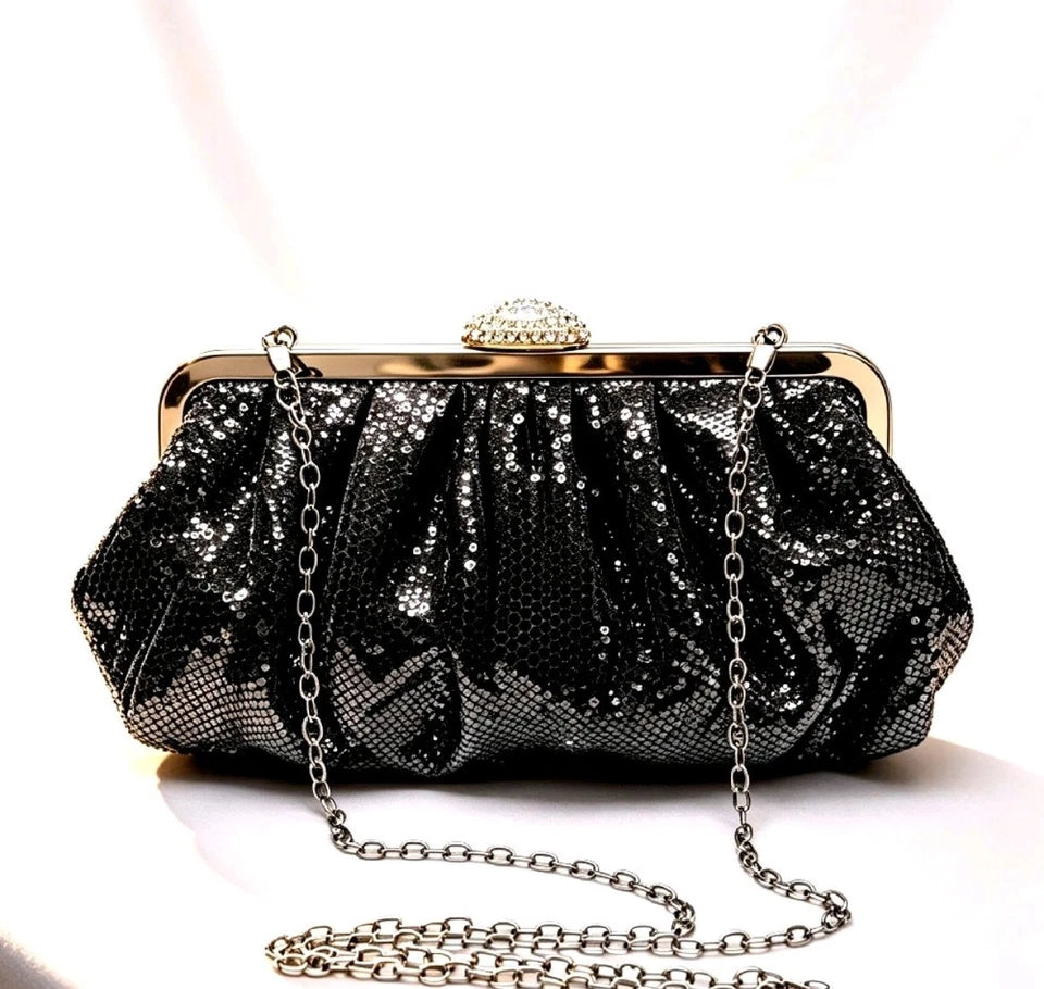 Pochette da sera con cornice scintillante,tracolla a catena a spalla/trasversale