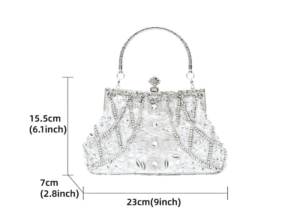 Pochette artigianale con perline e cristalli, borsa per sposa e cocktail party