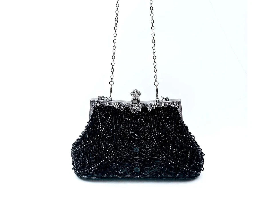 Pochette artigianale con perline e cristalli, borsa per sposa e cocktail party