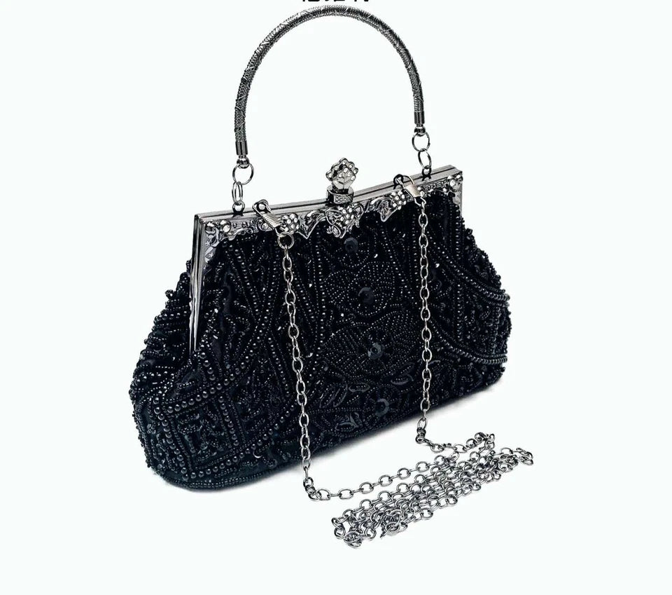 Pochette artigianale con perline e cristalli, borsa per sposa e cocktail party