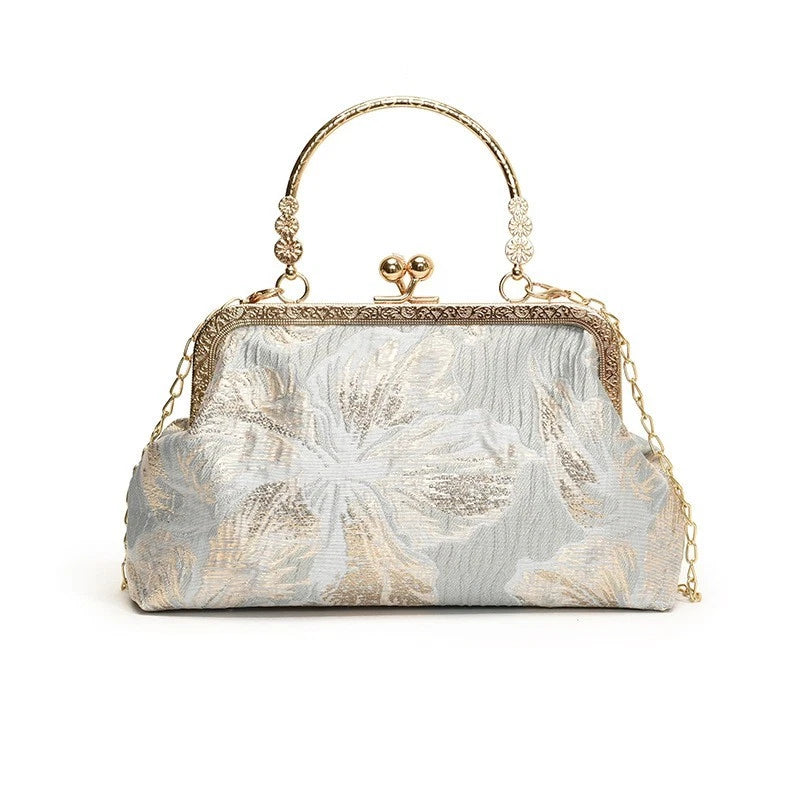 Pochette da sera con ricamo floreale, a mano o a tracolla